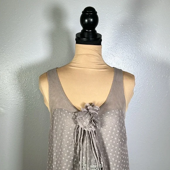 Gray rosette tiered ruffle mesh mini dress M fairycore coquette brunch soft girl - Picture 8 of 16